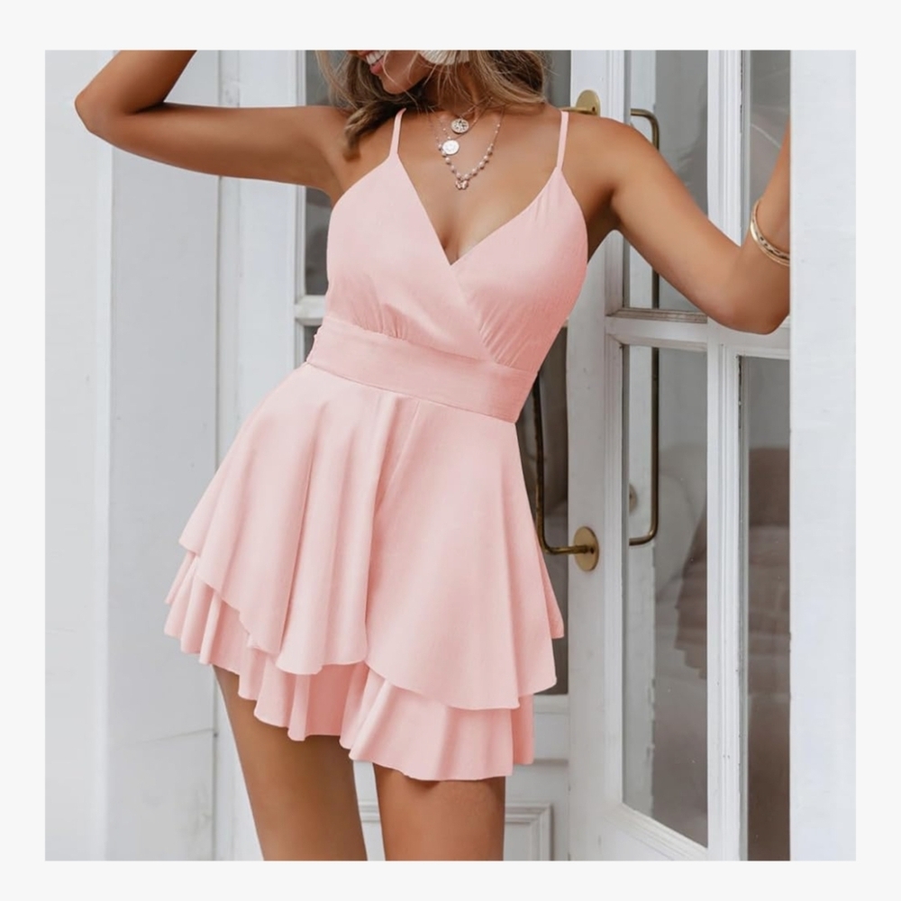 Spaghetti Strap Romper V Neck Backless Shorts Jumpsuit